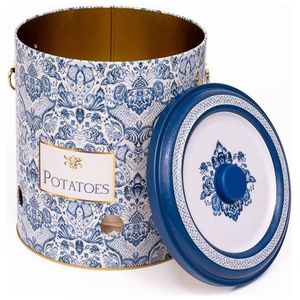 Contenedor de almacenamiento de patata y cebolla de Metal de 225x240mm, contenedor y almacenamiento de alimentos con patrón decorativo azul y blanco inspirado en Azulejo de 9L - Product Image 2