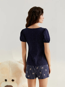 Women's Sleepwear <b>Set</b> <b>Square</b> Neck Short Sleeve Top Floral Print Shorts Lounge Pajama Elastic Waist Jersey 100% Cotton Winter - Product Image 2
