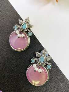 Meilleure vente de haute qualité rose pierre de Monalisa oxydé argent boucles d'oreilles de tous les jours pour les femmes fournisseur indien direct en gros - Product Image 2