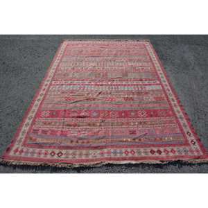 Alfombra turca Vintage roja tradicional de 6,3X9,1 pies, Alfombra de lana de área grande, respaldo de látex, patrón de retazos para sala de estar, pasillo - Product Image 2