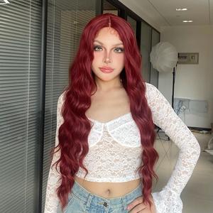 DWY Transparent Lace Front Synthetic <b>Wig</b> Long-Length Water Wavy Dyed Version Glueless - Product Image 6