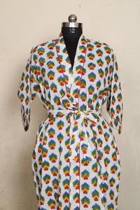 Bata de baño de algodón con estampado de bloques hecha a mano de La India Maxi vestido Kimono estilo bohemio ropa de dormir nupcial para mujer ropa de playa con estampado Floral - Product Image 3