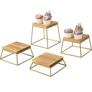Juego de calidad superior 4 soportes cuadrados de madera para cupcakes de hierro vajilla de postre elegante utensilios de cocina de diferentes tamaños herramientas de pizza a la venta - Product Image 1
