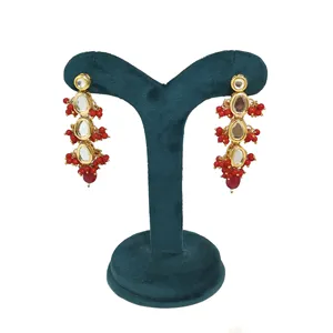 Ensemble de collier Kundan avec perles rouges, bijoux de mariée de luxe plaqués or 24 carats pour mariage - Product Image 6