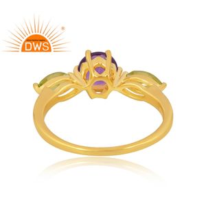 Última venta plata esterlina 925 18K chapado en oro peridoto natural y amatista anillo de piedras preciosas Demi joyería fina para mujeres - Product Image 2