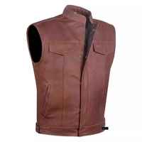 Gilet moto en cuir pour homme, col montant, fermeture éclair, noir uni, style hip-hop, écologique, vintage