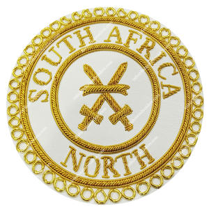 BADGE PROVINCIAL DE ROBE D'ARTISANAT MAÇONNIQUE POUR BARRIÈRE D'ÉPÉE-FIL DE BULLION D'OR BRODÉ À LA MAIN-BADGE DE TABLIER MAÇONNIQUE - Product Image 1