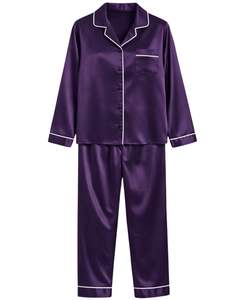 Conjunto de Pijama de Seda Satén Morado para Mujer, Personalizado por el Fabricante, con Botones, Manga Larga, Ropa de Dormir de Lujo, Suave y Brillante, Ropa de Estar por Casa - Product Image 2