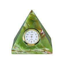 นาฬิกาทรงพีระมิดโอนิกซ์ทรงพีระมิด/ทรงสามเหลี่ยมนาฬิกาควอทซ์หินอ่อนสีเขียวตั้งโต๊ะ - Product Image 5