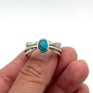 Bague en argent sterling 925 de style bohème pour femme avec pierre précieuse turquoise bijoux de mariage faits à la main cadeau plaqué rhodium amour tendance - Product Image 1