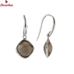 Vente en gros de boucles d'oreilles pendantes en argent sterling 925 plaqué or avec pierres précieuses et quartz fumé naturel pour filles - Product Image 4