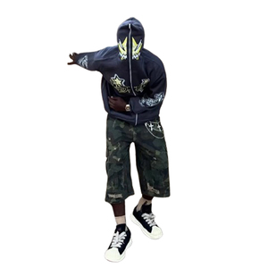 Fashion Apparel Wholesale Bulk Custom Embroidered <b>Graphic</b> Print Hooded Sweatshirt 450 GSM 100% Cotton Fleece Face <b>Zip</b> <b>Hoodies</b> - Product Image 2