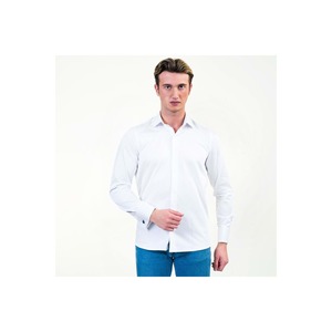 Chemise classique simple pour homme à double boutonnage français en blanc uni - Product Image 3