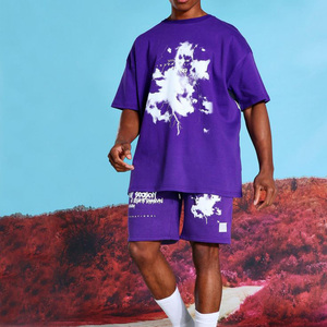 Ensemble d'été pour hommes deux pièces avec logo personnalisé et design, short délavé à l'acide, t-shirt imprimé, vêtements grande taille - Product Image 1