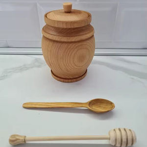 Pot à miel en bois au design tendance et nouveau pour les tartines du petit-déjeuner, offrant un accès facile au miel, aux confitures et aux autres condiments sucrés - Product Image 1
