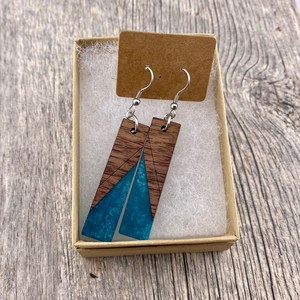 Fashion Piercing Jewelry Geometric Rectangle <b>Resin</b> Spliced Wood <b>Earrings</b> Holiday Accessories Long Dangle <b>Earrings</b> for Women - Product Image 3