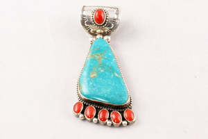 Pendentif Navajo Turquoise et corail rouge par Rick Martinez Pendentif en argent sterling 925 Pendentif en argent Pendentif de créateur fait à la main - Product Image 2