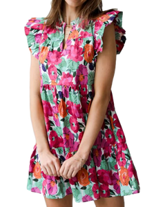 Vestido corto floral rosa de diseño único superventas para bodas, fiestas en el jardín y ocasiones especiales a la venta - Product Image 3