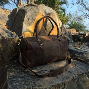 Bolsa de lona de cuero genuino Vintage Unisex hecha a mano con logotipo personalizado Weekender Gym Vacation Travel Companion Equipaje de viaje durante la noche - Product Image 1