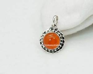 925 argent sterling massif mois de juillet pierre de naissance cornaline avec lunette réglage fleur Style pendentif à breloque - Product Image 4