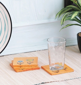 Juego de posavasos de madera naranja de cuatro posavasos de madera natural para beber vasos protección de mesa - Product Image 5