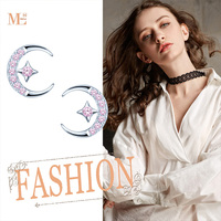 En stock, boucles d'oreilles pour femmes, étoile argentée, lune rose, incrustation de zircon cubique, argent pur S925, boucles d'oreilles en zircon