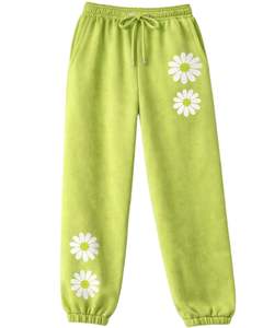 Ensemble sweat à capuche et pantalon de jogging imprimé fleurs marguerites vert lime pour femme, pull molletonné avec pantalon assorti, tenue décontractée - Product Image 4