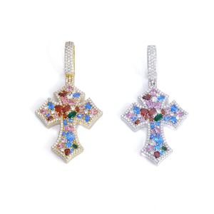 Collar de lujo con colgante de cruz de moissanita para hombre, estilo hip hop, con piedras multicolor, ideal para fiestas, regalo. - Product Image 6