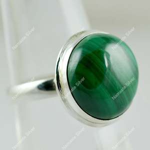 Bague en argent sterling 925 avec malachite, faite à la main, style bohème, bijou de promesse, avec pierre précieuse naturelle, placage rhodium, pierre de naissance - Product Image 5