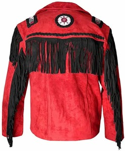 New <b>Men's</b> Women's Red Western-Style Sued Cow Boy <b>Leather</b> <b>Jacket</b> Stand Collar Zipper Closure Winter-High Street American Wear - Product Image 6
