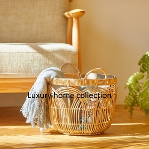 Deep handcrafted rattan basket with traditional weave for bedroom <b>storage</b> or closet organization with timeless charm - Product Image 2