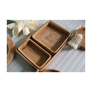Bandeja de servicio de ratán para el hogar tejida a mano de color natural con boca poco profunda y diseño circular para almacenamiento de frutas - Product Image 4