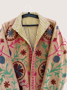 Plus Size Women's Eco-Friendly Cotton Embroidered Floral Bohemian Open Front <b>Coat</b> Full Sleeve O-Neck Casual Winter Outerwear - Product Image 5