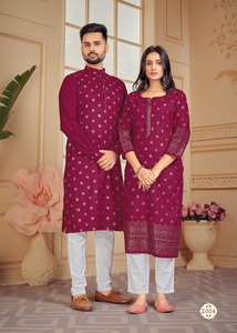 Neue Kollektion Hochzeits-und Party anlass Paar Kombination aus Kurta mit Pyjama und Kurti mit Hosen zum Verkauf - Product Image 3