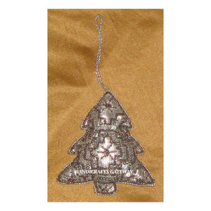 Adorno Navideño Colgante de Árbol de Navidad Bordado a Mano con Hilo Plateado, Forma de Árbol, Color Gris, Utilizado para Decoración de Fiestas de Cumpleaños - Product Image 1