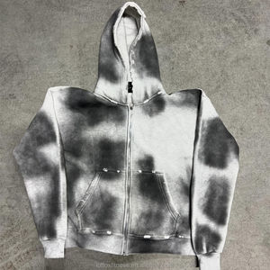 Fabricación personalizada Boxy Fit Oversized Vintage ácido sucio lavado desgastado Zip Hoodie Baggy Raw Hem 2 piezas Flare chándal - Product Image 4