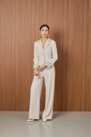 Blazer court crème uni avec détails contrastés, col cranté, élégant, style bureau, classique moderne, costume BEIGE KA72
