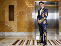 Costume de smoking blanc pour homme avec broderie en feuille d'or, costume de mariage sur mesure pour le marié