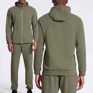 ชุดวอร์มวิ่งจ๊อกกิ้งมีกระเป๋าซิปเต็ม2ชิ้นเสื้อแจ็คเก็ตผ้าฝ้ายมีฮู้ดแบบสวมหัวมีซิปขนาดใหญ่ - Product Image 1