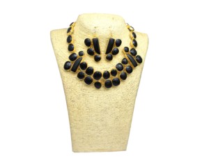 Conjunto de collar y pendientes chapados en oro, piedra ónix negra Natural - Product Image 1