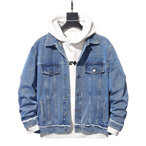 Men Casual <b>Jacket</b> <b>Mandarin</b> <b>Collar</b> Jeans Ripped Denim <b>Jacket</b> With Patches for Men - Product Image 1