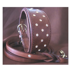 Capa de cuero crudo de grano completo doble, colores personalizados, Collar de perro de piel de vaca ajustable Real, Collar de perro de cuero con diseño de cristal - Product Image 4