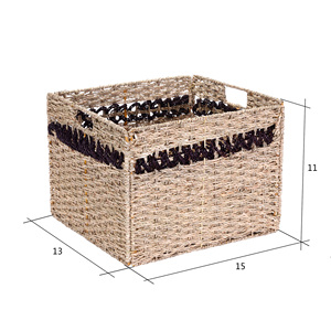 Paniers de rangement carrés en osier naturel en jonc de mer Boîte en rotin cubique Organisateur de bureau avec poignées Décoration de la maison - Product Image 2