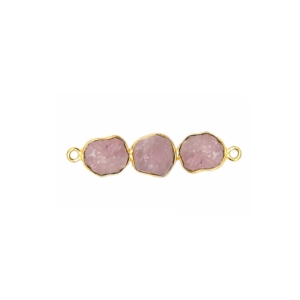 Quartz rose trois pierres connecteur or Vermeil ensemble de lunette en argent sterling pierre brute fabrication de bijoux faits à la main breloque pour elle - Product Image 1