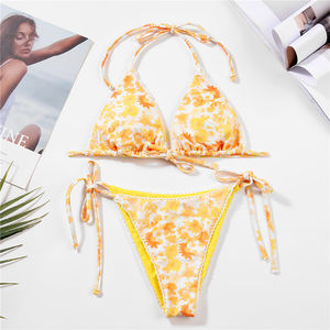 Conjunto de Bikini sexy para mujer, traje de baño modesto de 2 piezas con cordón estampado de flores, ropa de playa de corte automatizado - Product Image 4