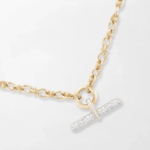 Delicate Pave T-Bar <b>Chain</b> With 283 Round Lab Grown Diamonds 2.58 Carat GH-VS In 14K Yellow Gold Wedding Anniversary Gift - Product Image 3