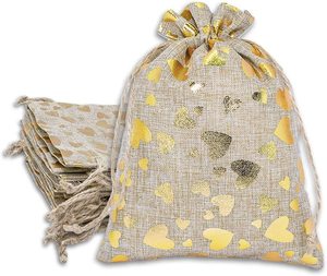 Small Gift Bags Burlap Bags With Drawstring Reusable Jute Bags for <b>Birthday</b> Wedding Party <b>Favors</b>, Halloween, Christmas OEM - Product Image 1