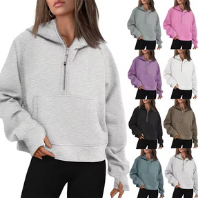 Venta al por mayor unisex logotipo personalizado Terry invierno sólido frontal impreso transpirable cremallera completa sudaderas con capucha para las mujeres - Product Image 1