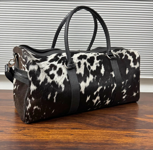 Sac de sport en cuir de vachette pur et authentique pour le week-end en cuir noir et blanc de luxe pour le sport de voyage-sac polochon pour hommes - Product Image 1