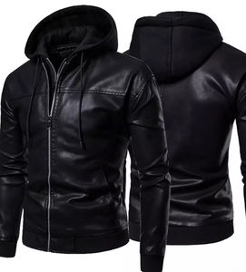 Nouveau design de luxe personnalisé de qualité supérieure coupe-vent respirant 100% cuir véritable avec capuche veste en cuir grande taille pour hommes - Product Image 3